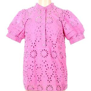NWOT Pink Eyelet J Crew Puff Short Sleeved Popover Top- Size XXS